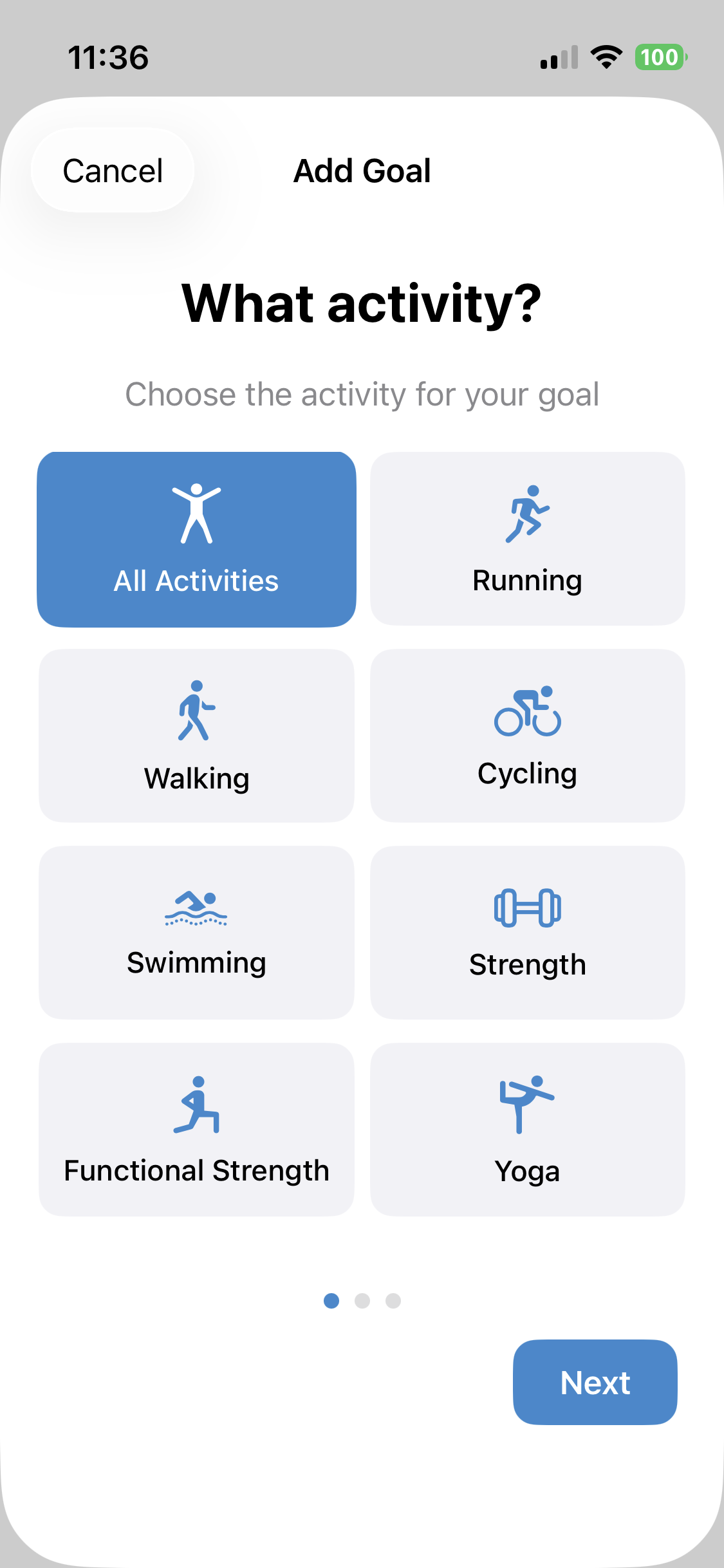 Set custom goals for running, cycling, swimming and more