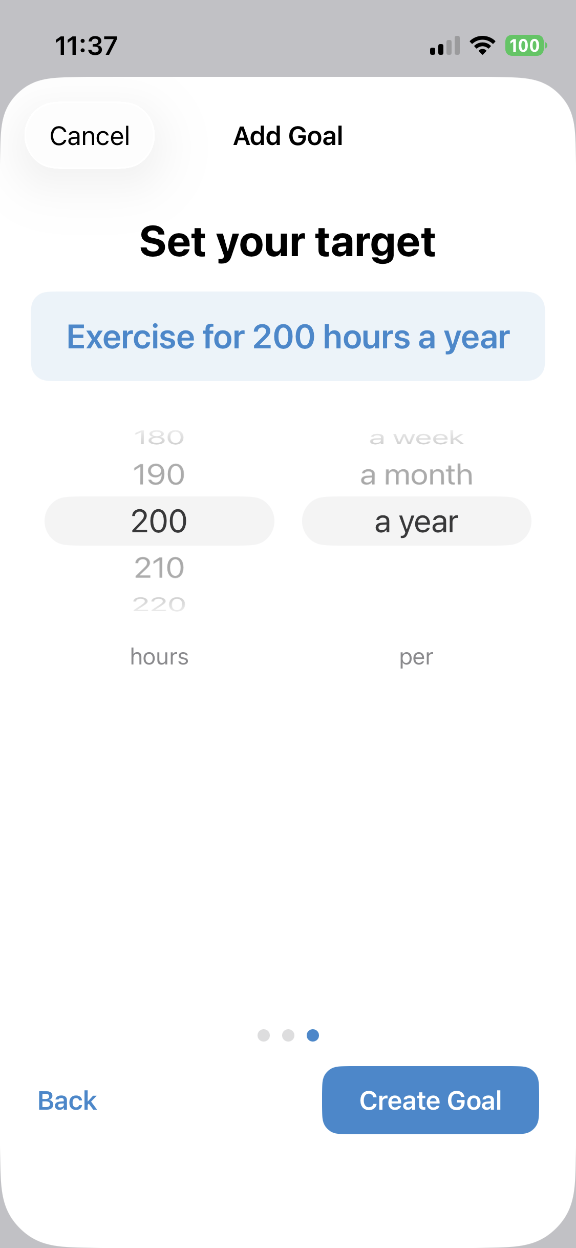 Set your target with flexible hours, times, and frequency options